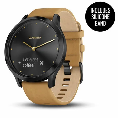 Часы Garmin VIVOMOVE HR черный оникс с светло-коричневым кожаным ремешком