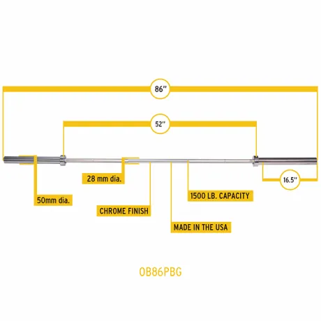 Гриф олимпийский прямой BodySolid 86 до 679 кг хромированный (класс-SILVER) OB86PBS - Фото 4