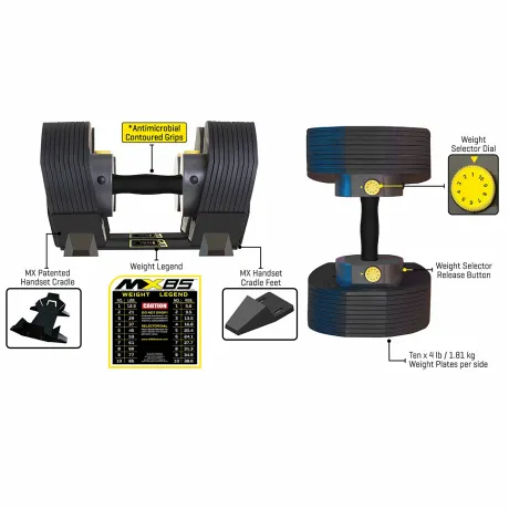 Гантели наборные MX Select MX-85, вес 5.6-38.6 кг, 2 шт без стойки - Фото 3