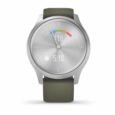 Гибридные смарт-часы Garmin VIVOMOVE STYLE серебристый с травяным силиконовым ремешком - Фото 6