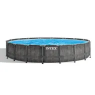 Каркасный бассейн INTEX Prism Frame Grey Wood Premium (круг) 5.49 х 1.22 м, насос, лестница, 26744