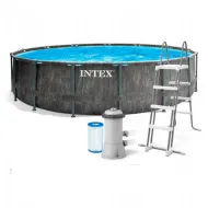 Каркасный бассейн INTEX GreyWood Prism Frame Premium (круг) 4.57 х 1.22 м (фил.-насос 3785л\ч, лестница)