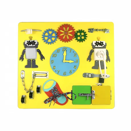 Шведская стенка Kampfer Baby Step Busyboard шоколадный (бизиборд желтый) - Фото 2