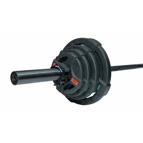 Штанга олимпийская OriginalFitTools 58 кг (диски с двумя хватами, черный гриф) - Фото 7