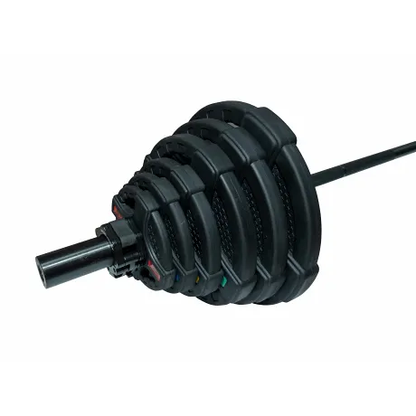 Штанга олимпийская OriginalFitTools 128 кг (диски с двумя хватами, черный гриф) - Фото 12