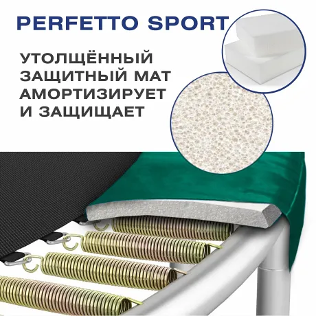 Батут с защитной сеткой PERFETTO SPORT PREMIUM STRONG 12 диаметр 3,7 м зелёный - Фото 17
