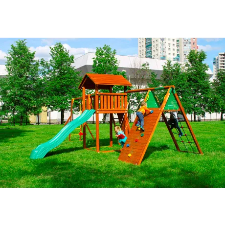 Детские городки Jungle Cottage + Climb Module X'tra + Рукоход с качелей + Rock - Фото 4