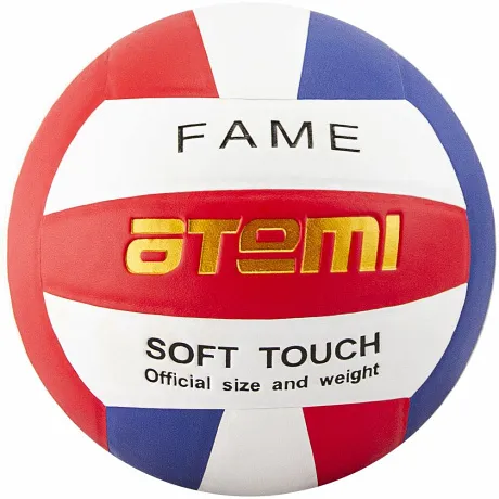 Мяч волейбольный Atemi FAME, синтетическая кожа PU Soft, красн/бел/син, 18 п, клееный, окруж 65-67