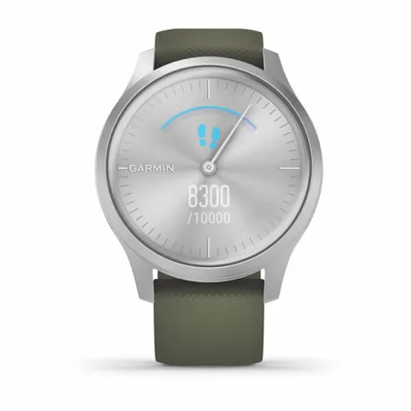 Гибридные смарт-часы Garmin VIVOMOVE STYLE серебристый с травяным силиконовым ремешком - Фото 3