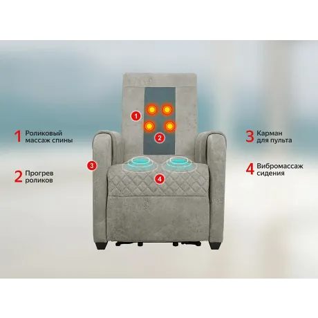 Массажное кресло реклайнер с подъемом FUJIMO LOUNGE UP F7003 ULFL Смоки (Orlando 4) - Фото 2