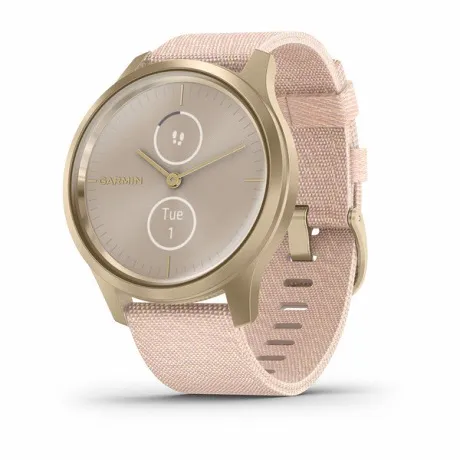 Гибридные смарт-часы Garmin VIVOMOVE STYLE светло-золотистый с плетеным нейлоновым розовым ремешком